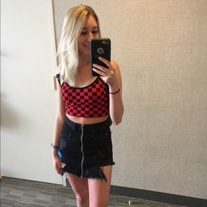 LF Black Denim Zip Up Mini Skirt